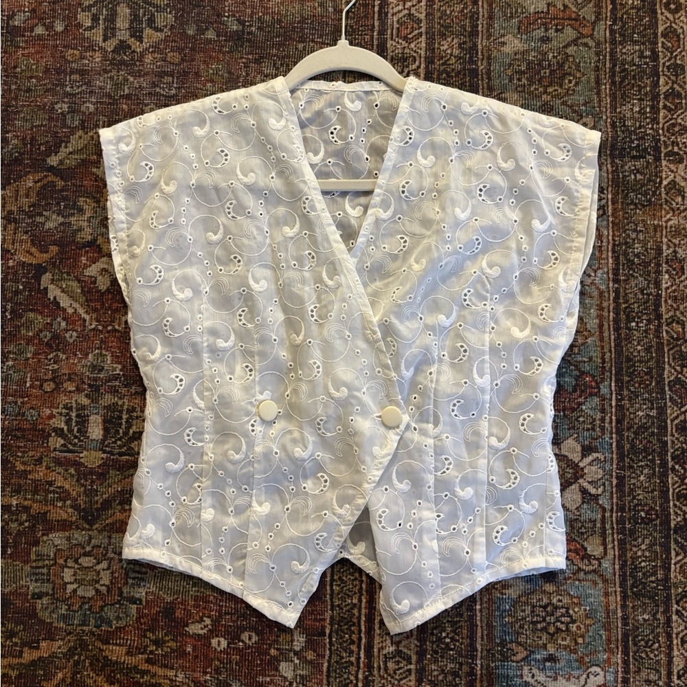 Sheer White Embroidered Vest/ Blouse. Size small